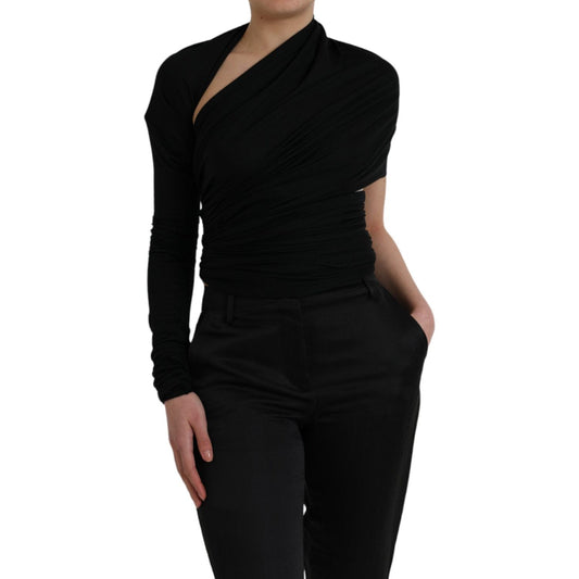 Dolce & Gabbana Black Wool Cutout Asymmetric Long Sleeve Top Dolce & Gabbana