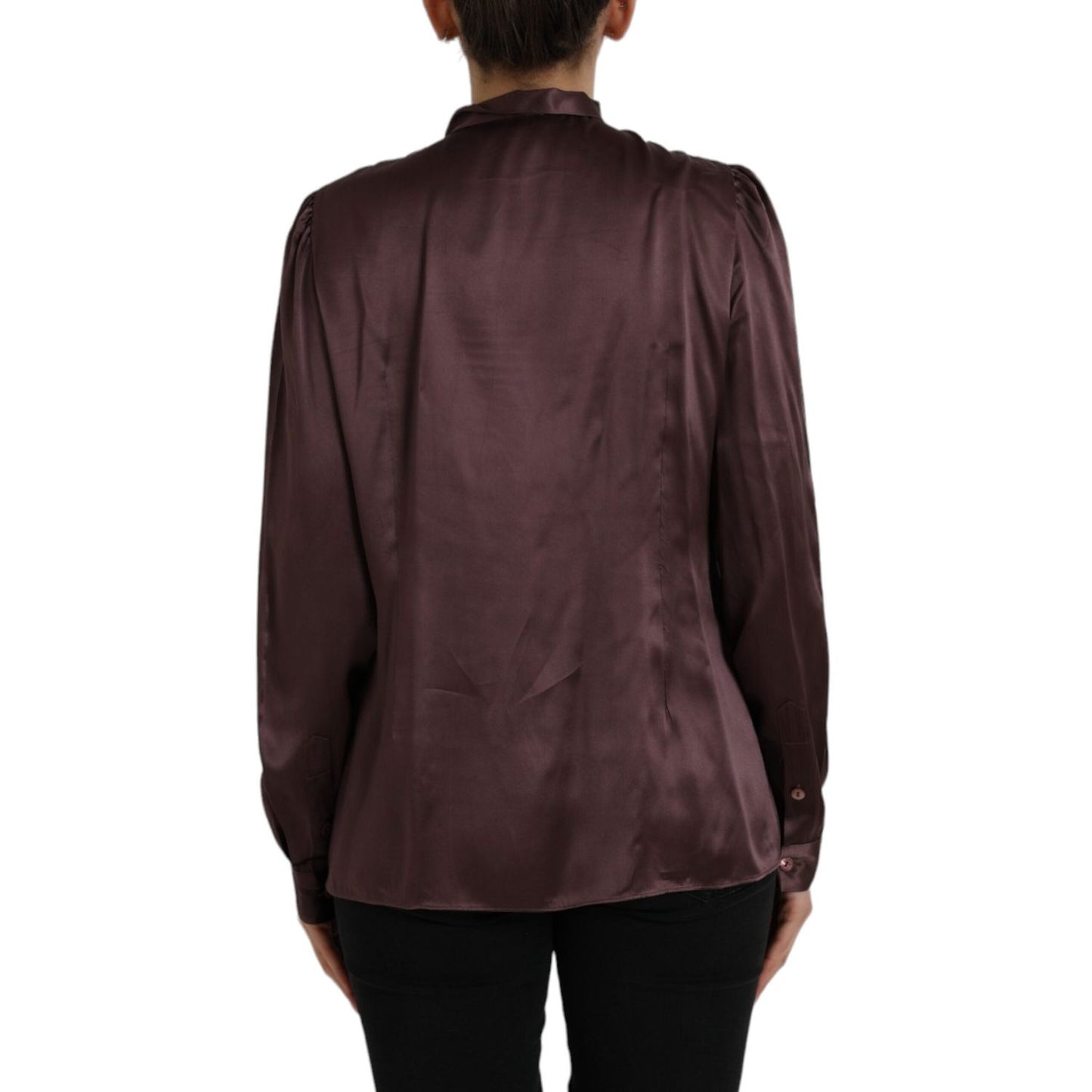 Dolce & Gabbana Brown Ascot Collar Long Sleeve Top Blouse