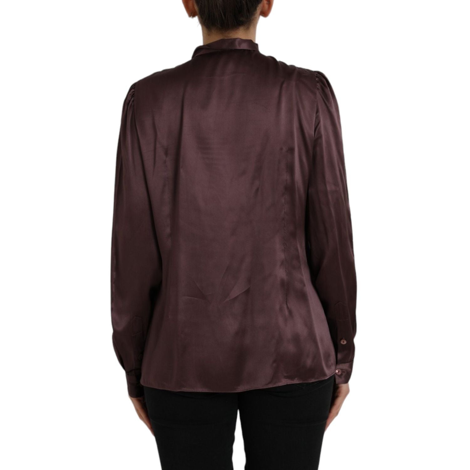 Dolce & Gabbana Brown Ascot Collar Long Sleeve Top Blouse