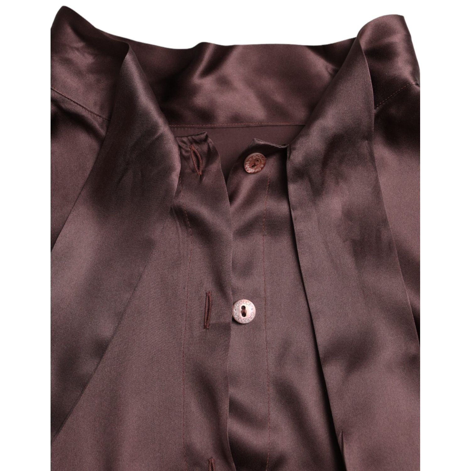 Dolce & Gabbana Brown Ascot Collar Long Sleeve Top Blouse