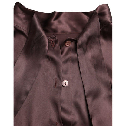 Dolce & Gabbana Brown Ascot Collar Long Sleeve Top Blouse