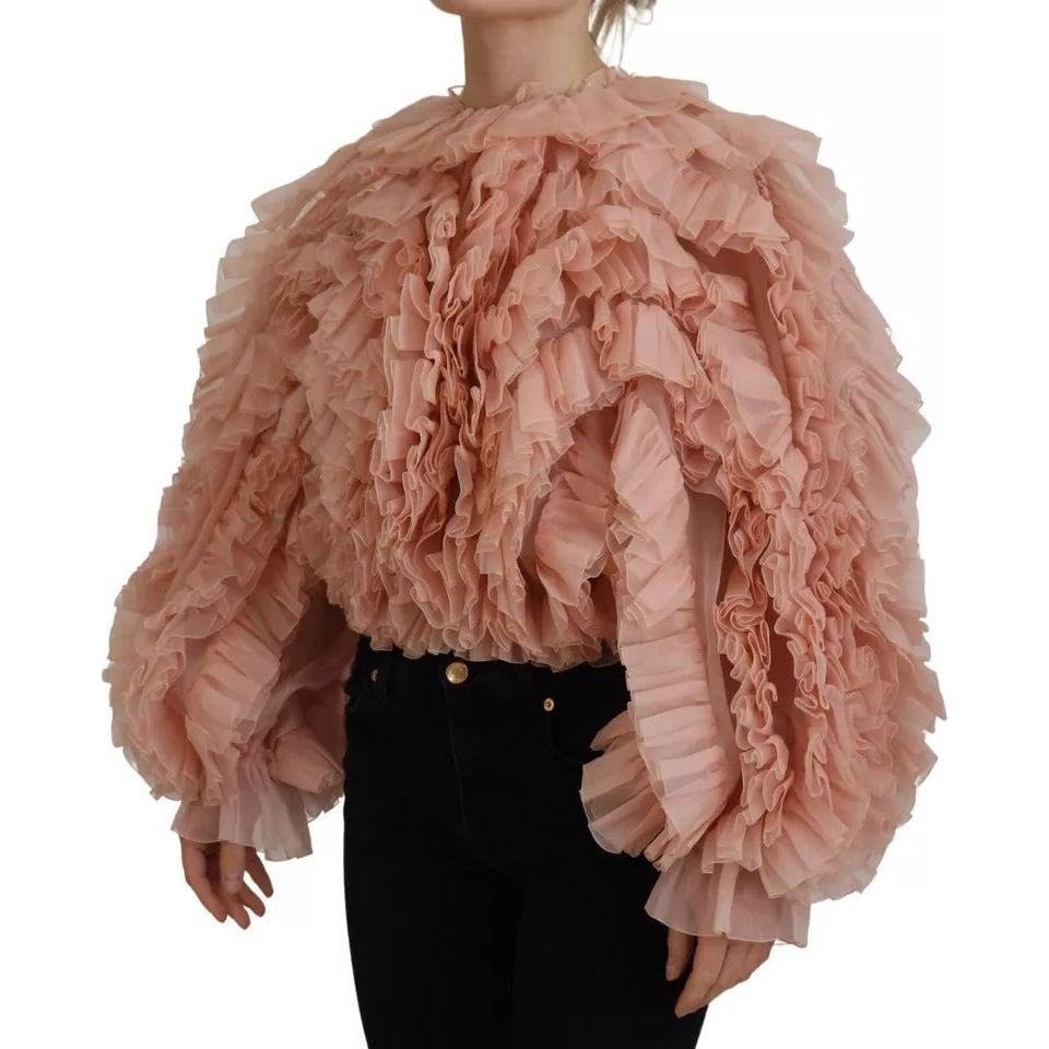 Dolce & Gabbana Pink Ruffles Long Sleeves Pullover Sweater Dolce & Gabbana