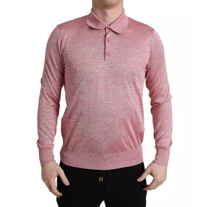 Dolce & Gabbana Pink Polyester Collared Men Pullover Sweater