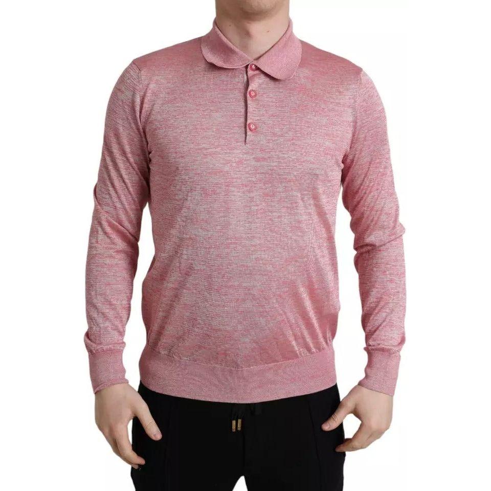 Dolce & Gabbana Pink Polyester Collared Men Pullover Sweater Dolce & Gabbana