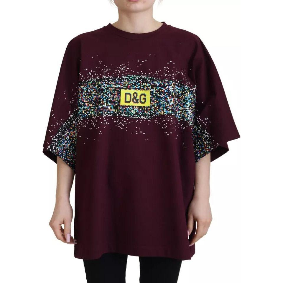 Dolce & Gabbana Bordeaux D&G Print Round Neck Cotton T-shirt Dolce & Gabbana