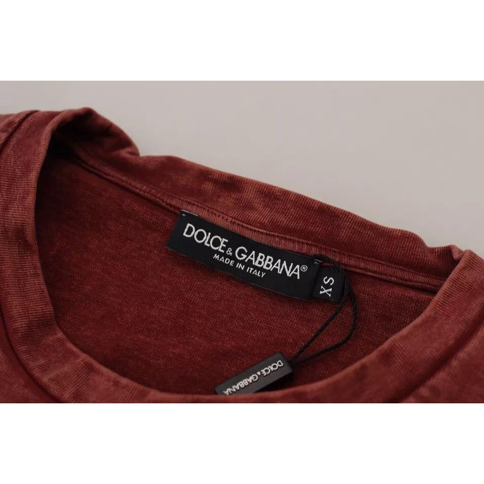 Dolce & Gabbana Maroon Printed Crewneck Tee Cotton T-shirt Dolce & Gabbana