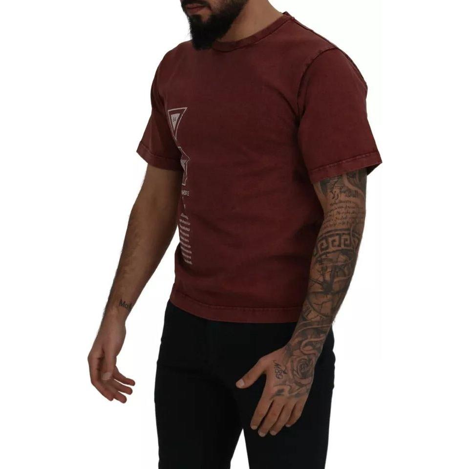 Dolce & Gabbana Maroon Printed Crewneck Tee Cotton T-shirt Dolce & Gabbana