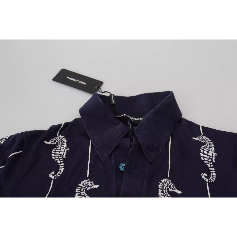 Dolce & Gabbana Dark Blue Sea Horse Collared Polo T-shirt Dolce & Gabbana