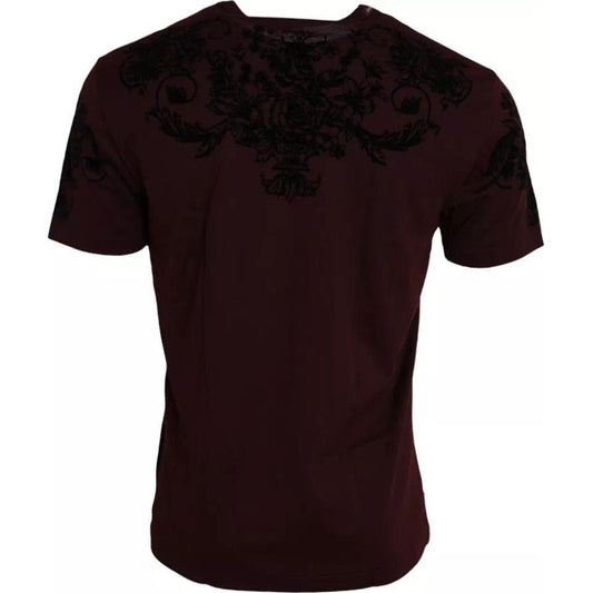 Dolce & Gabbana Maroon DG Crown Floral Crewneck Men T-shirt 1728,67345645728,Clothing,Dolce & Gabbana,IT48 | M,Maroon,Material: 97% Cotton 3% Nylon,Men,Men - Clothing,Preowned / Defect,T-Shirts - Clothing,T-Shirts - Men - Clothing,T-Shirts - T-Shirts - Cl