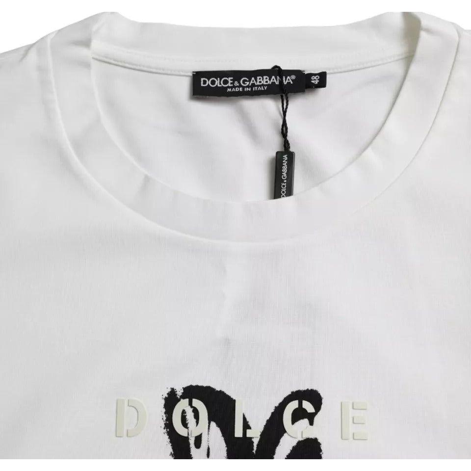 Dolce & Gabbana White Logo Print Cotton Crewneck Men T-shirt Dolce & Gabbana