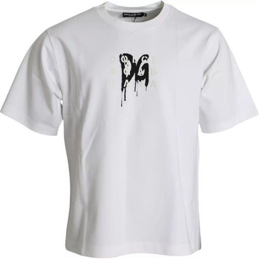 Dolce & Gabbana White Logo Print Cotton Crewneck Men T-shirt Dolce & Gabbana