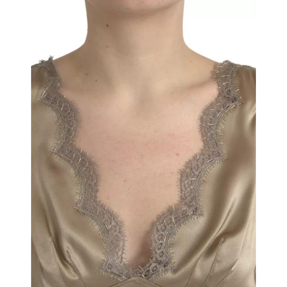 Dolce & Gabbana Brown Lace Trim V-neck Sleeveless Tank Top Dolce & Gabbana