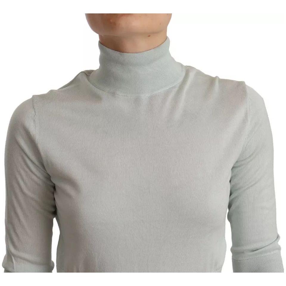 Dolce & Gabbana Mint Green 3/4 Sleeves Turtle Neck Silk Top Dolce & Gabbana