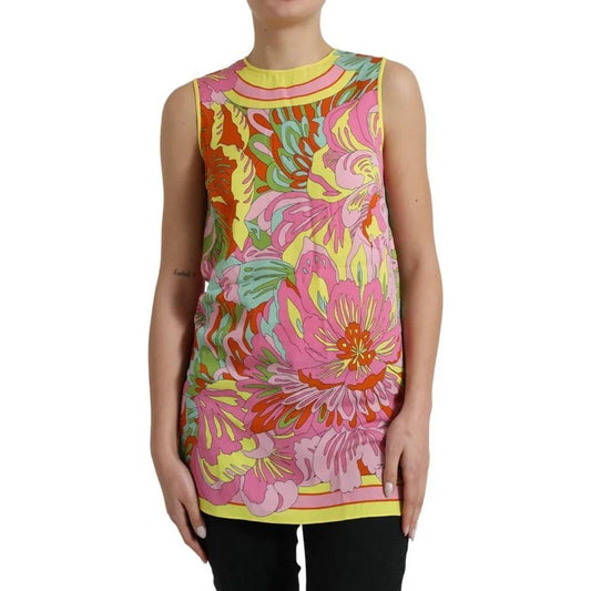 Dolce & Gabbana Multicolor Floral Silk Sleeveless Tank Top 1728,67345645728,Clothing,Dolce & Gabbana,IT42|M,Material: 91% Silk 9% Elastane,Multicolor,Preowned / Defect,Sleeveless - T-Shirts - Clothing,T-Shirts - Clothing,Tank Tops - T-Shirts - Clothing,To