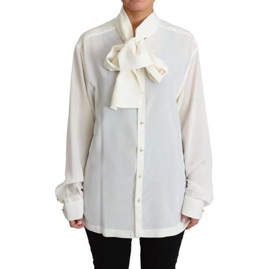 Dolce & Gabbana White Blouse Ascot Collar Shirt Silk Top Dolce & Gabbana