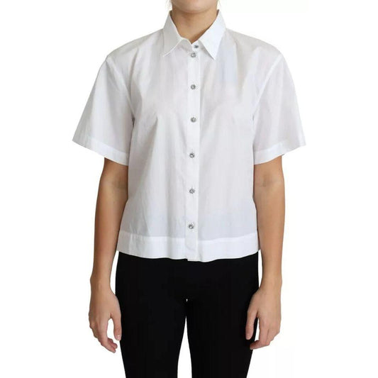 Dolce & Gabbana White Cotton Decorative Button Collared Top Dolce & Gabbana