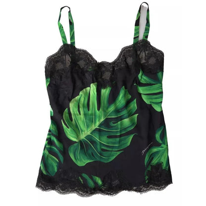 Dolce & Gabbana Black Philodendron Print Silk Camisole Underwear