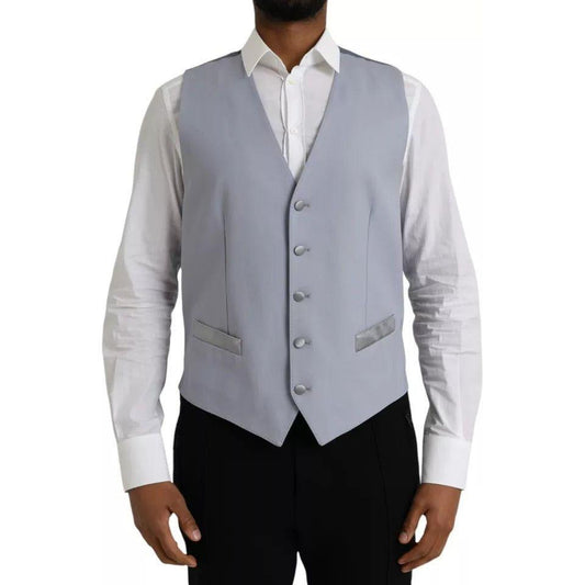 Dolce & Gabbana Light Blue Wool Formal Dress Waistcoat Vest Dolce & Gabbana