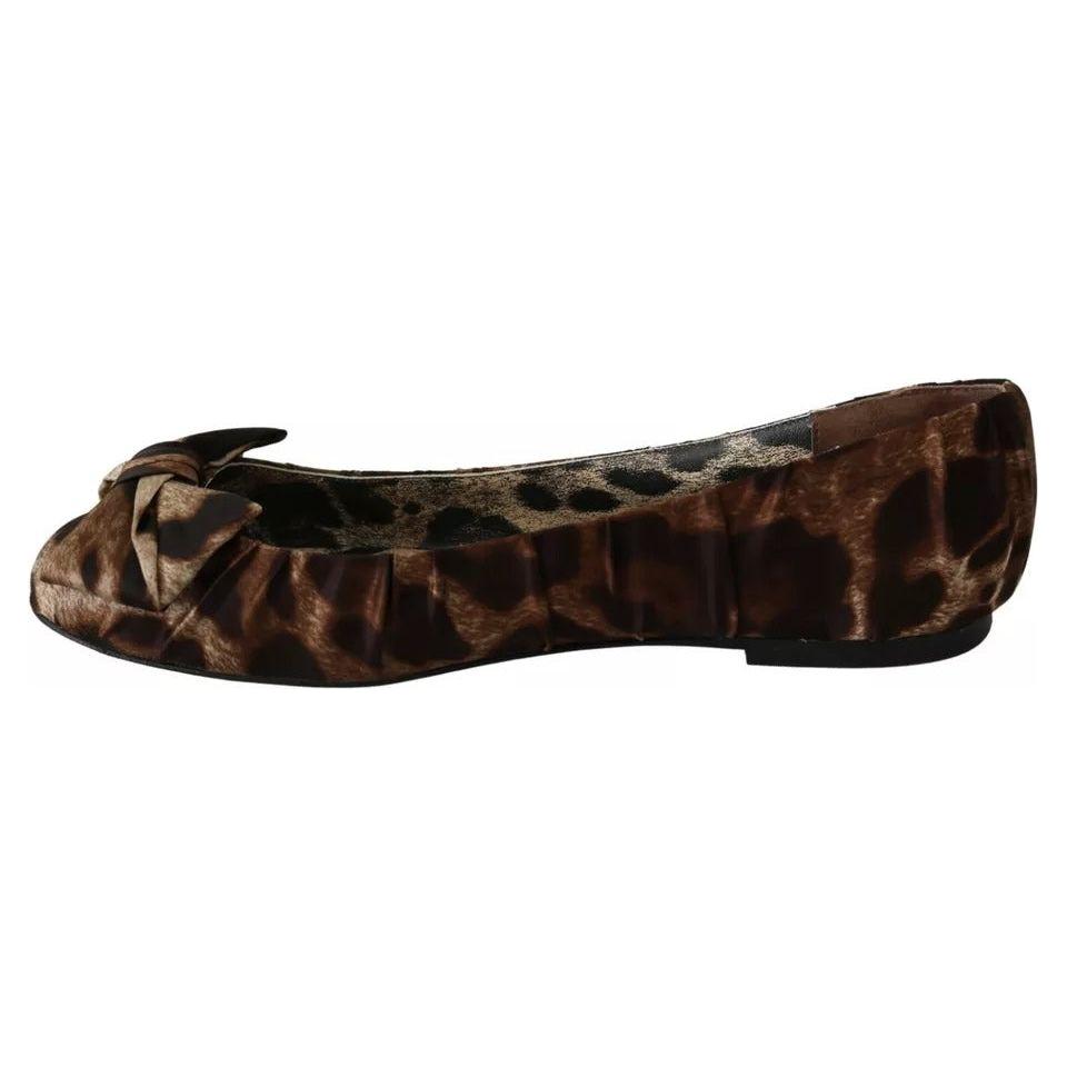 Dolce & Gabbana Brown Leopard Silk Ballerina Flats Shoes Dolce & Gabbana