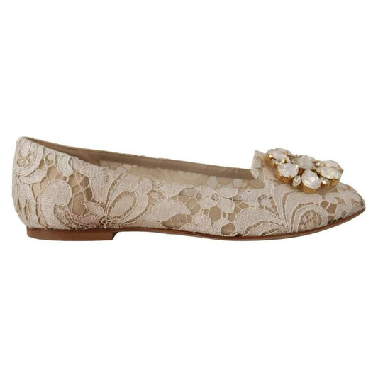 Dolce & Gabbana Beige Lace Crystal Ballet Flats Loafers Shoes 1728,67345645728,Ballet Flats - Flats - Shoes,Beige,Dolce & Gabbana,EU34/US3.5,Flat Shoes - Women - Shoes,Flats - Shoes,Material: 56% Viscose 39% Cotton 5% Nylon,Preowned / Defect,Shoes,Women,W