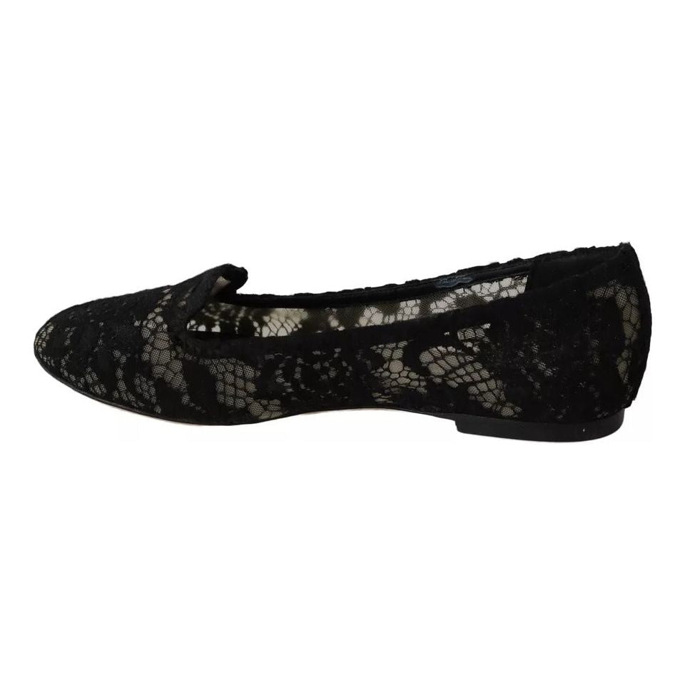 Dolce & Gabbana Black Floral Lace Loafers Flats Shoes Dolce & Gabbana