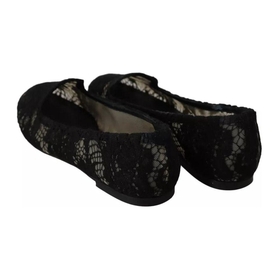 Dolce & Gabbana Black Floral Lace Loafers Flats Shoes Dolce & Gabbana