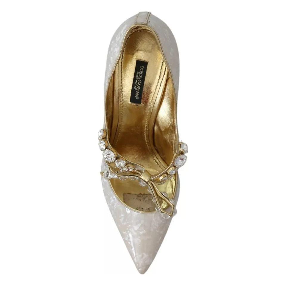 Dolce & Gabbana White Crystal Bow Pearl Mary Jane Pumps Shoes Dolce & Gabbana