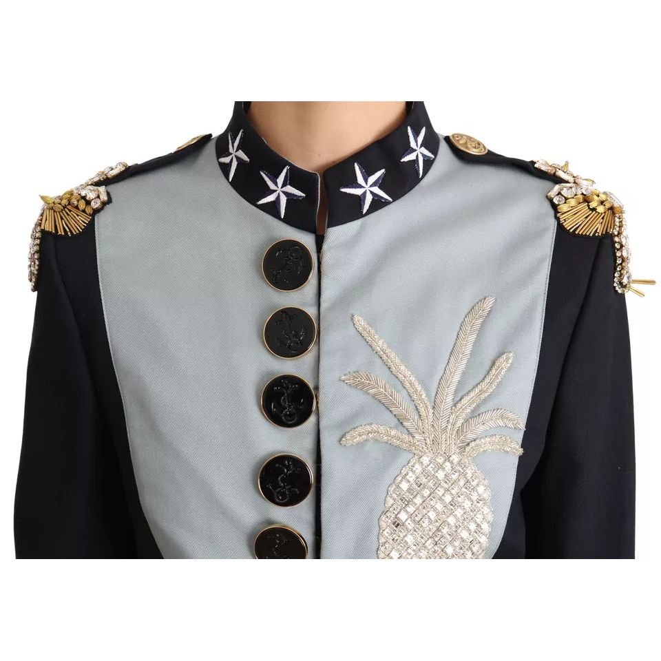 Dolce & Gabbana Blue Button Crystal Embellished Cotton Jacket