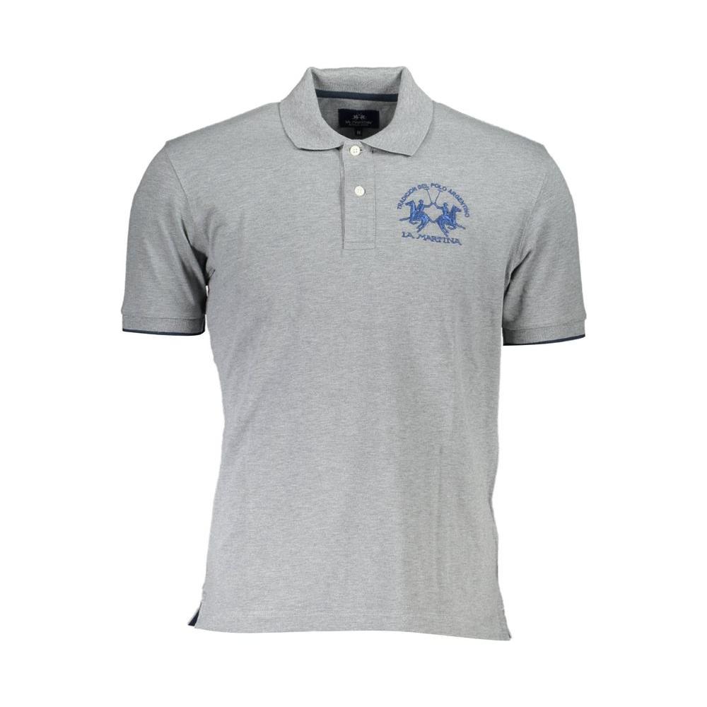 La Martina Gray Cotton Men Polo Shirt La Martina