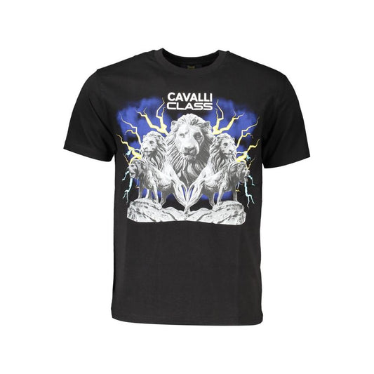 Cavalli Class Black Cotton Men T-Shirt Cavalli Class