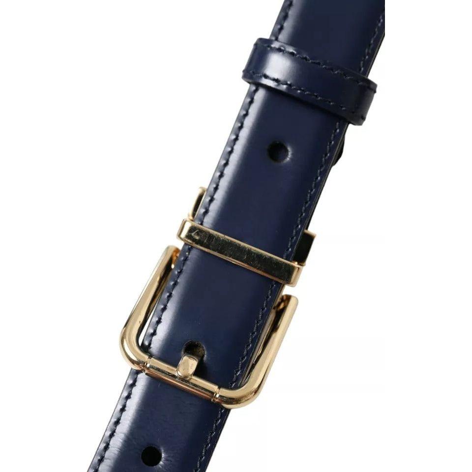 Dolce & Gabbana Blue Leather Gold Metal Buckle Men Belt Dolce & Gabbana