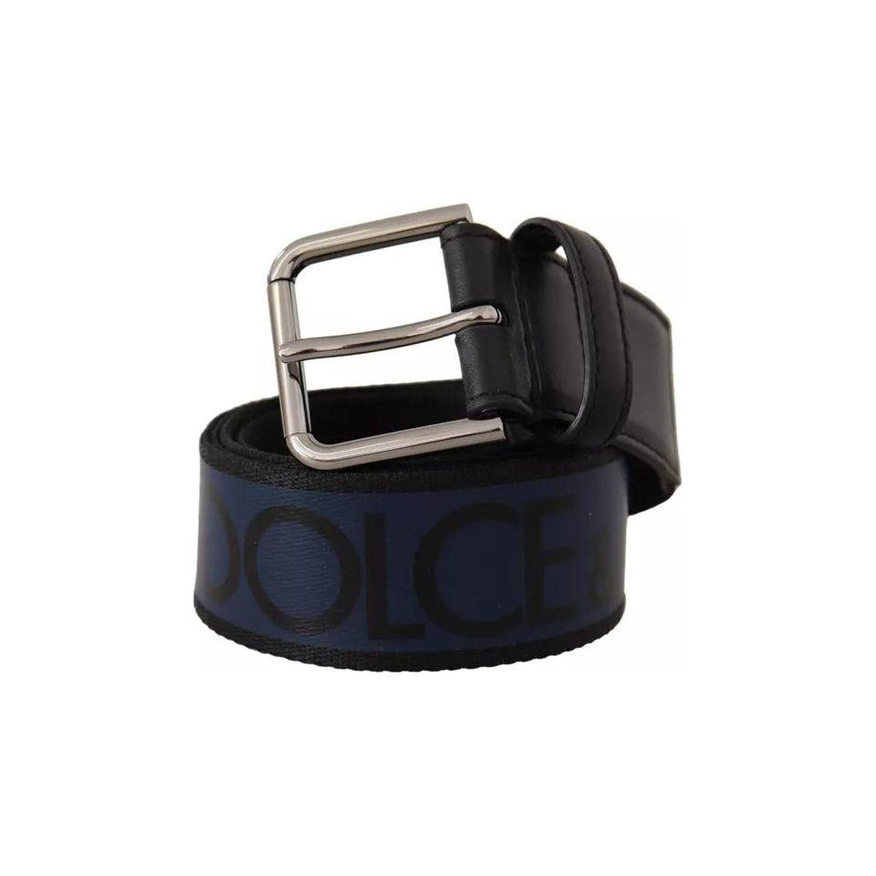 Dolce & Gabbana Blue Black Logo Print Silver Buckle Belt Dolce & Gabbana