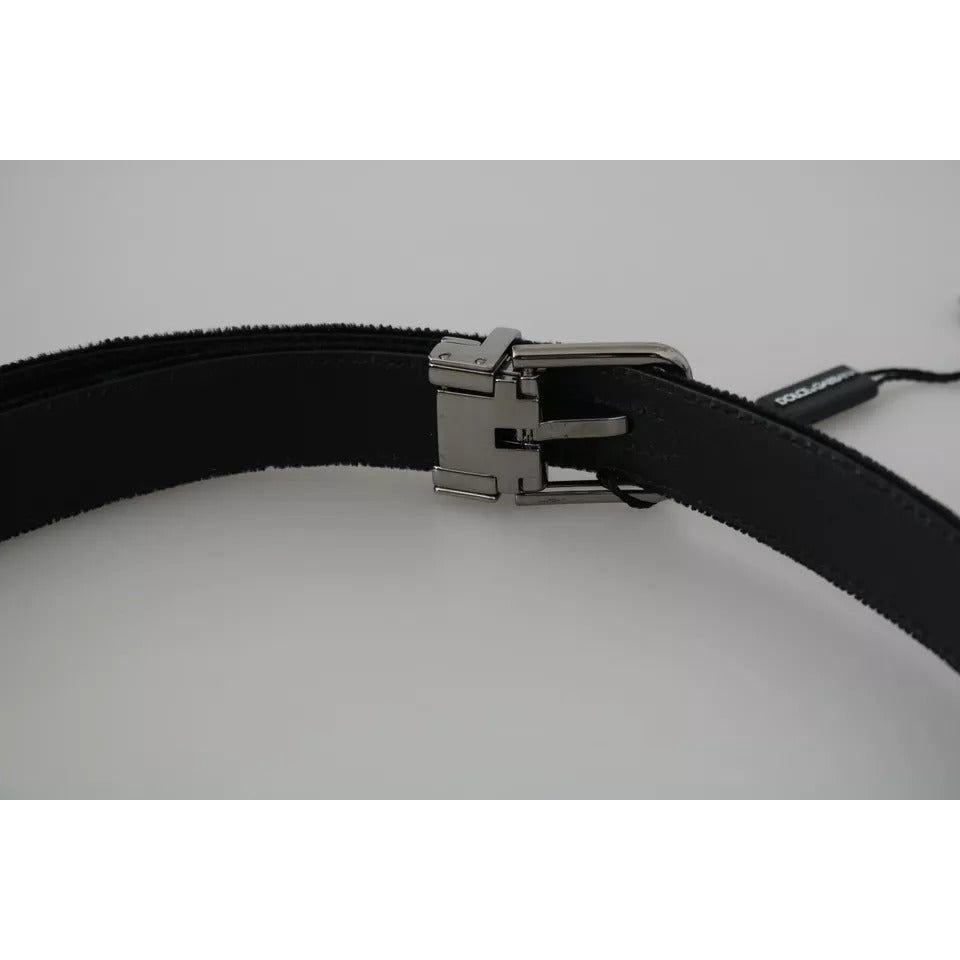 Dolce & Gabbana Black Velvet Leather Silver Buckle Belt Dolce & Gabbana