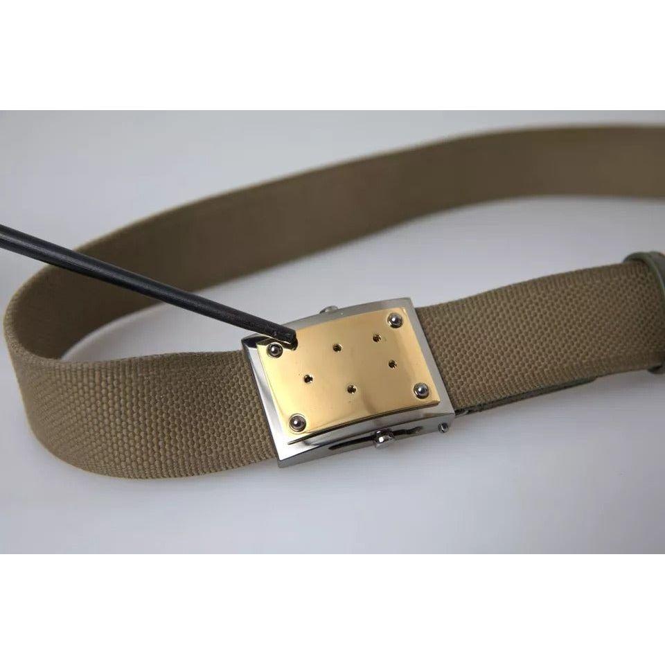 Dolce & Gabbana Brown Canvas Square Metal Buckle Men Belt Dolce & Gabbana