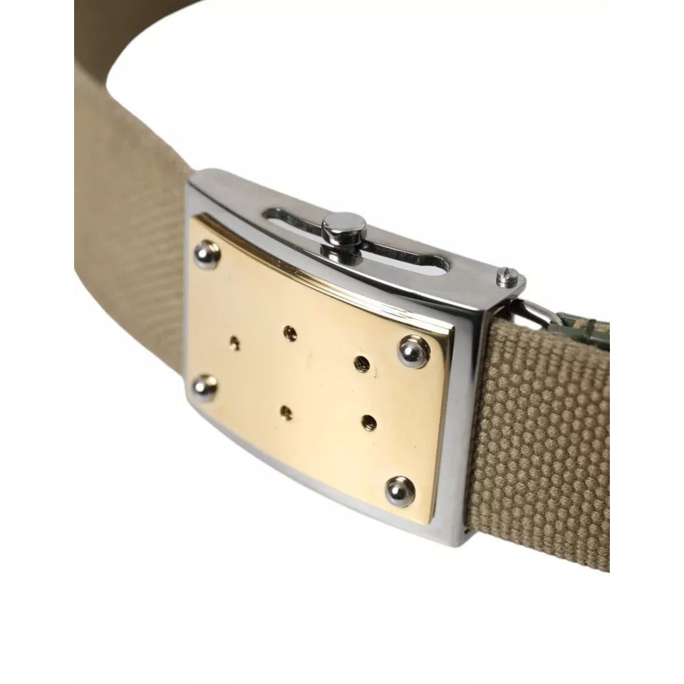 Dolce & Gabbana Brown Canvas Square Metal Buckle Men Belt