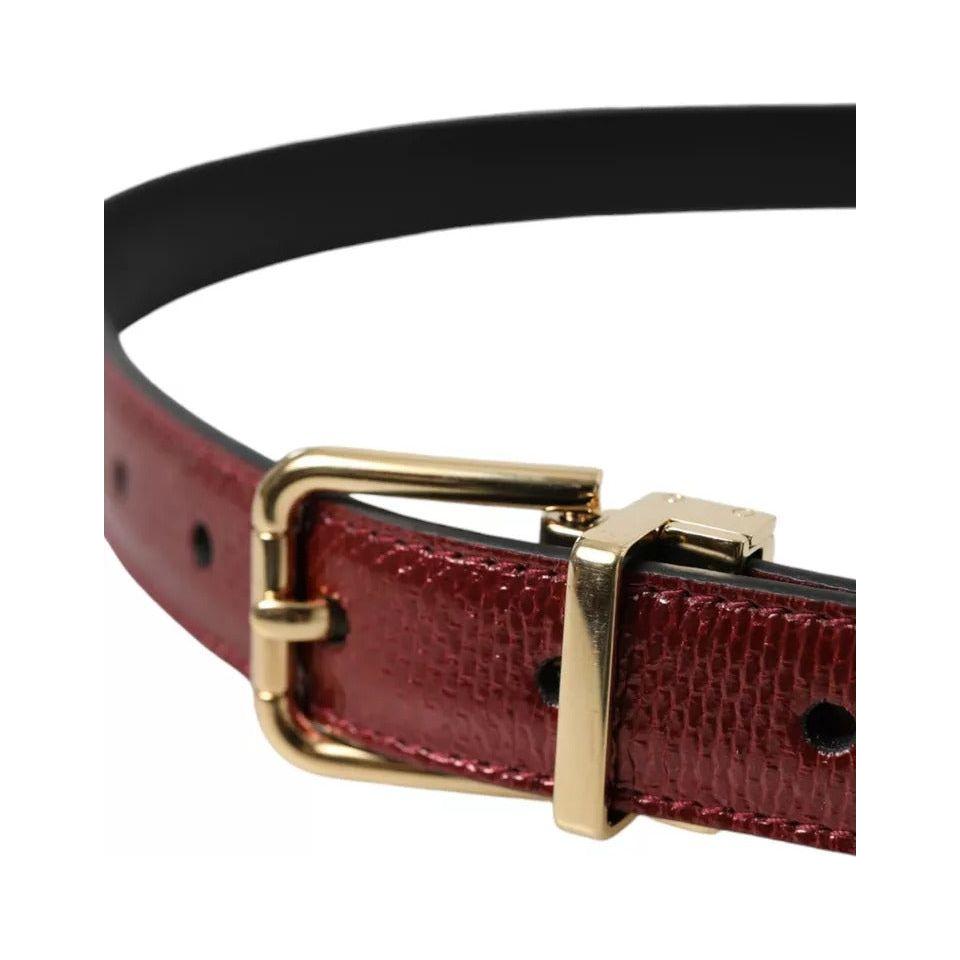 Dolce & Gabbana Maroon Leather Gold Metal Buckle Men Belt Dolce & Gabbana