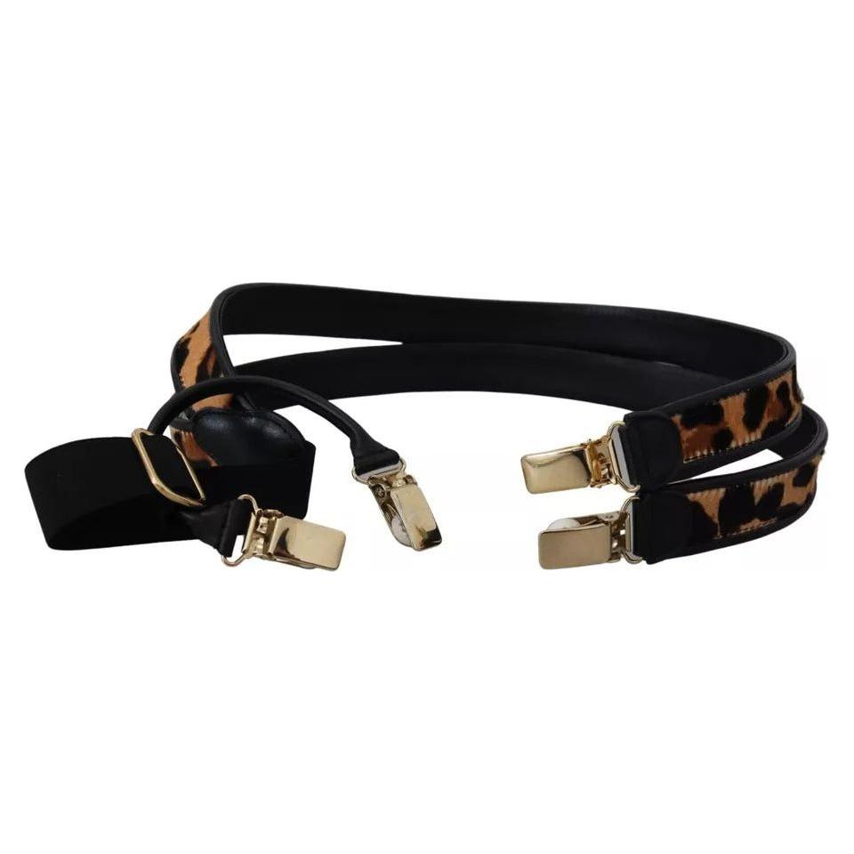 Dolce & Gabbana Brown Leopard Gold Clips Women Suspender Belt Dolce & Gabbana