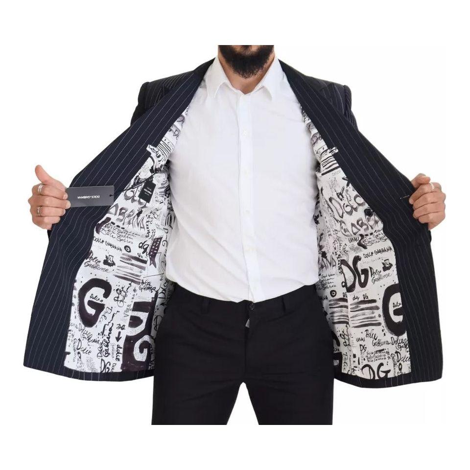 Dolce & Gabbana Blue Wool Patchwork Double Breasted Blazer Dolce & Gabbana