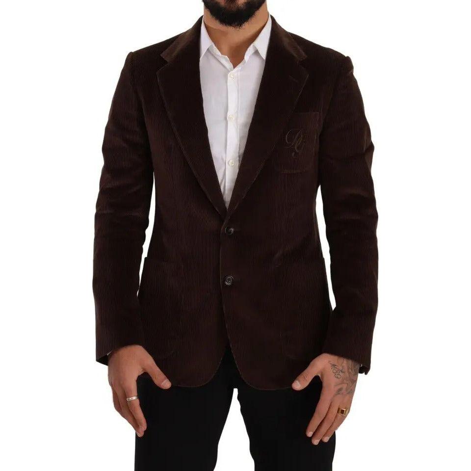 Dolce & Gabbana Brown Corduroy Slim Fit Coat DG Logo Blazer Dolce & Gabbana