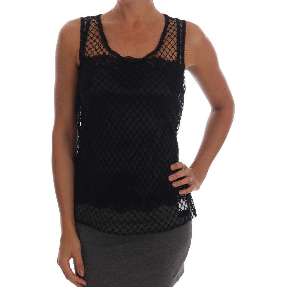 Dolce & Gabbana Black Silk Mesh Floral Lace Top