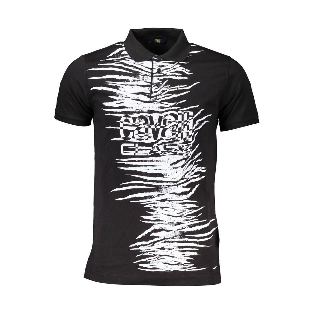 Cavalli Class Black Cotton Men Polo Shirt Cavalli Class