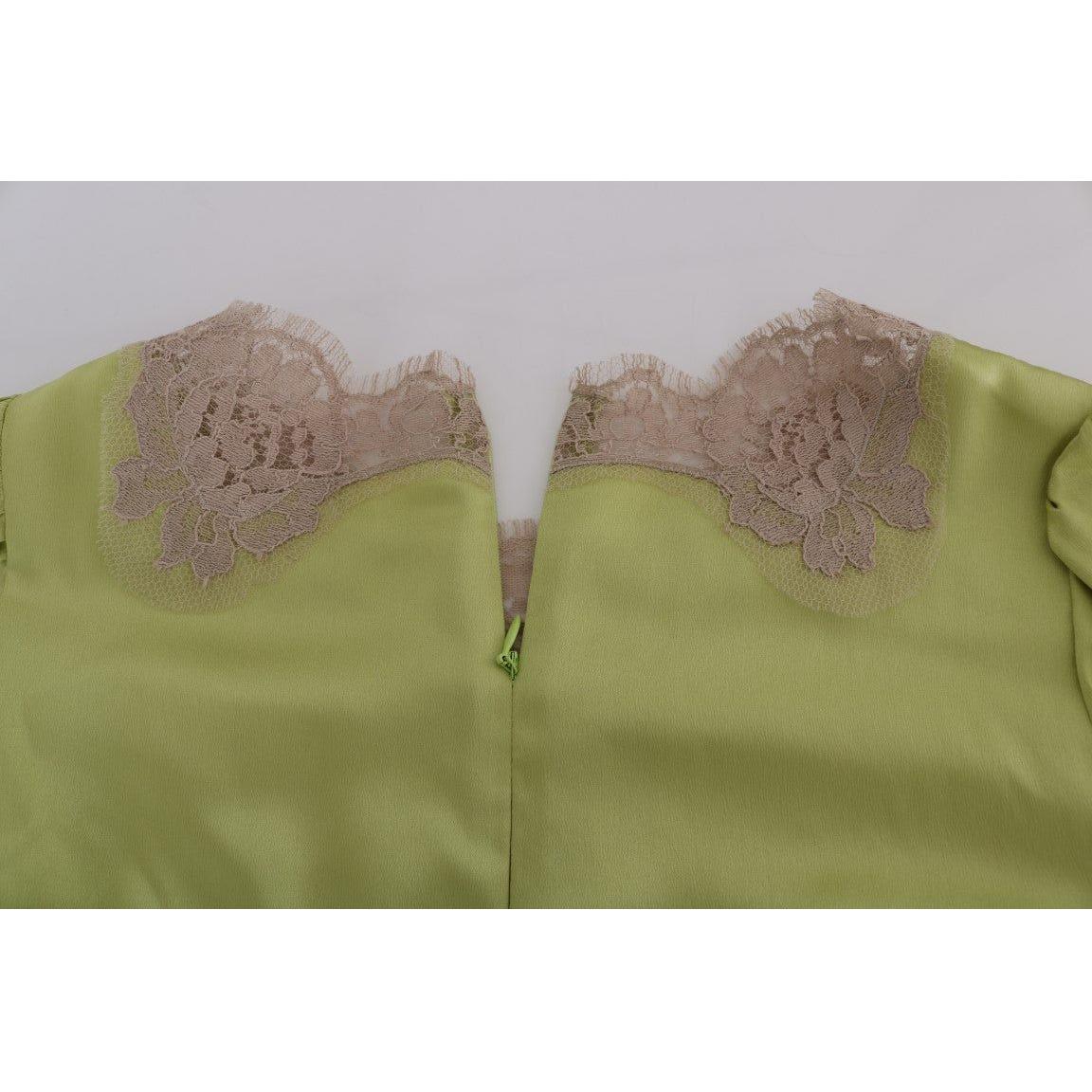 Dolce & Gabbana Green Silk Stretch Blouse Top