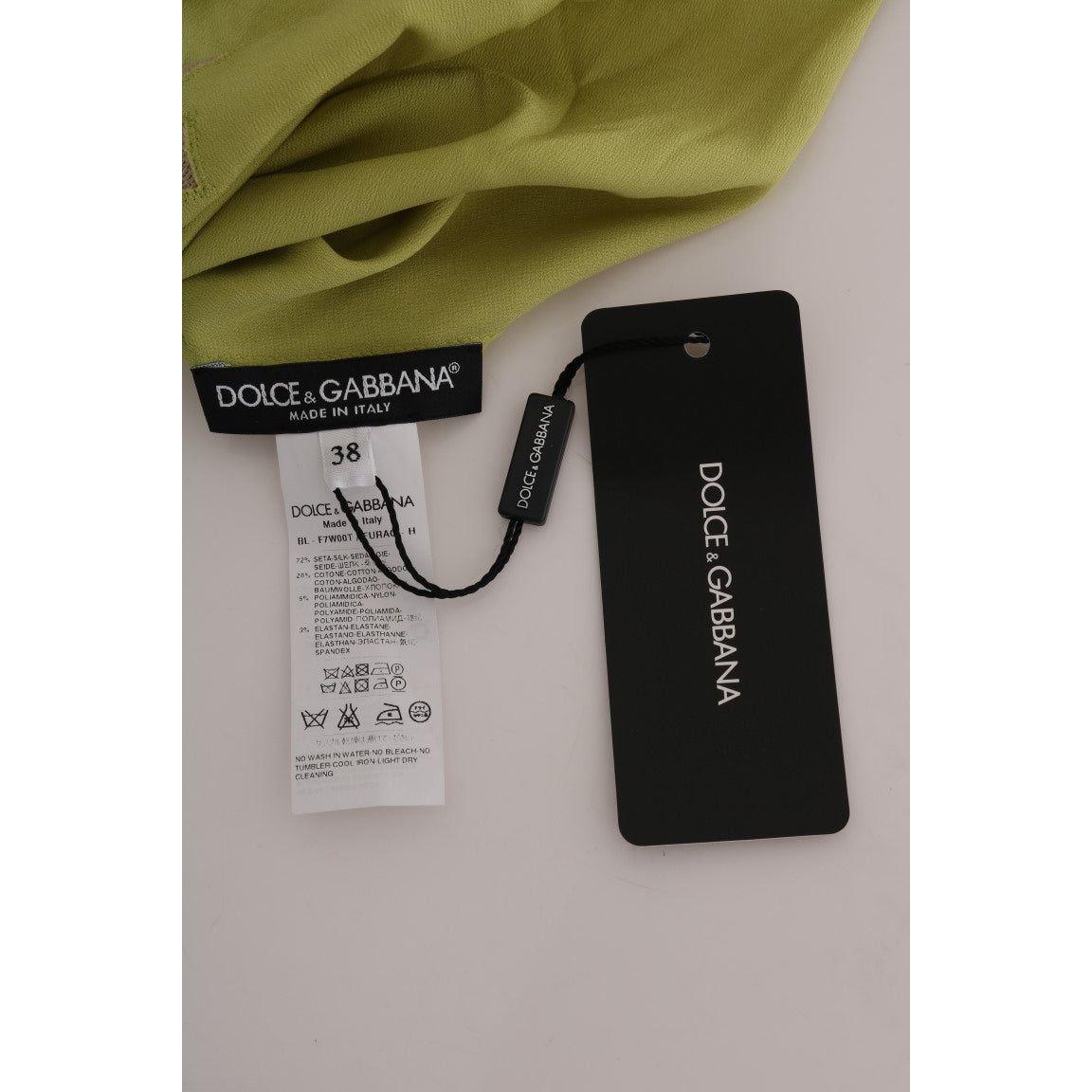 Dolce & Gabbana Green Silk Stretch Blouse Top
