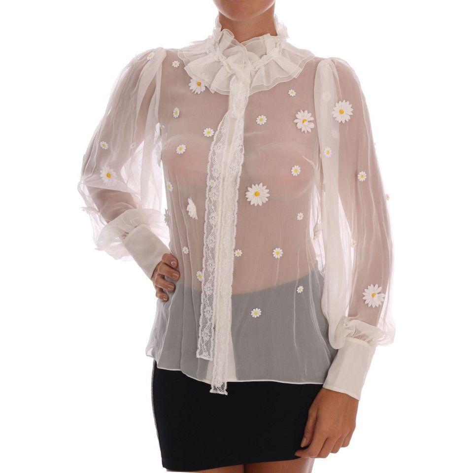 Dolce & Gabbana Elegant White Silk Daisy Blouse Dolce & Gabbana