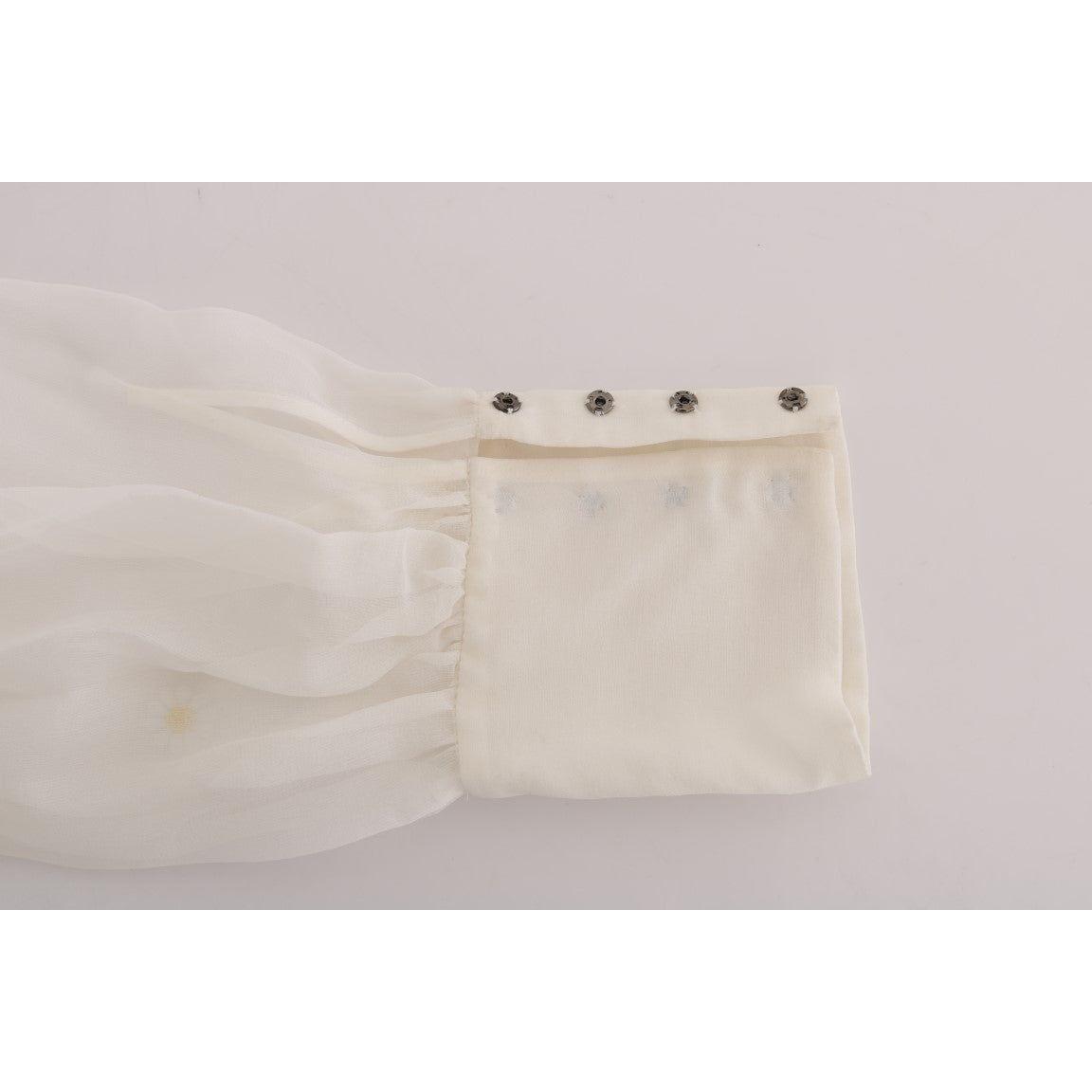 Dolce & Gabbana White Daisy Applique Silk Shirt