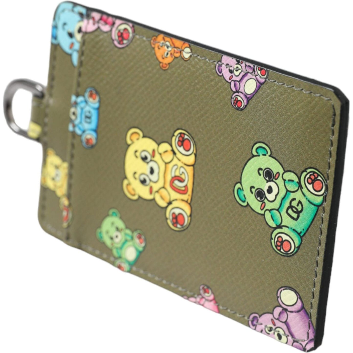 Dolce & Gabbana Army Green Teddy Bear Leather Women Card Holder Wallet Dolce & Gabbana