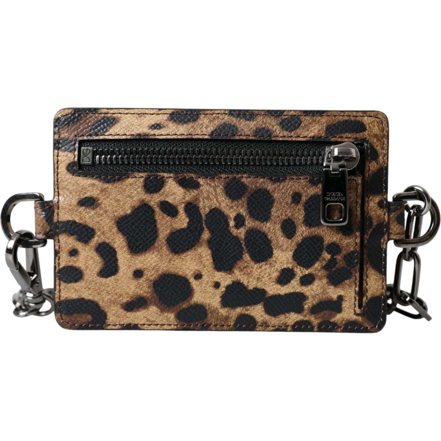 Dolce & Gabbana Brown Leather Leopard Print Logo Plaque Cardholder Wallet Dolce & Gabbana