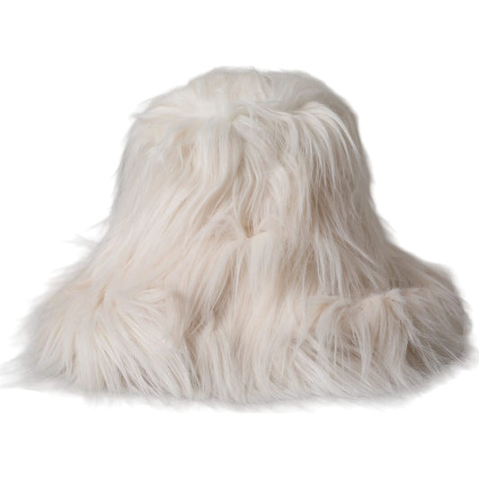 Dolce & Gabbana Off White Acrylic Fur Womens Bucket Hat Dolce & Gabbana