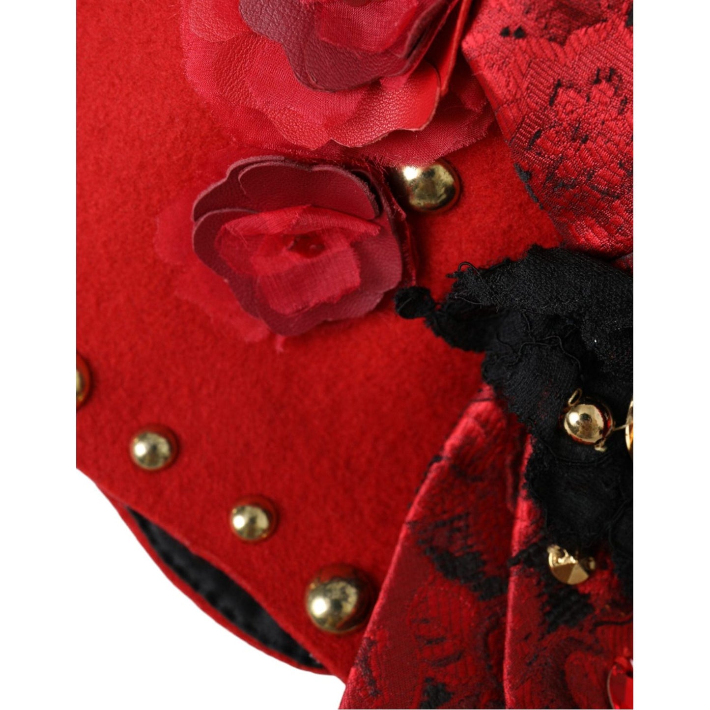 Dolce & Gabbana Red Crystal Gold Roses Brooch Embellished Hat Dolce & Gabbana