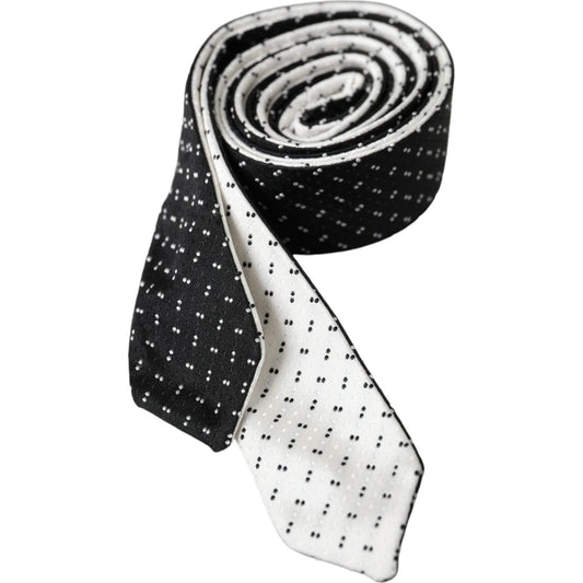 Dolce & Gabbana Black White Patterned Adjustable Tie Dolce & Gabbana